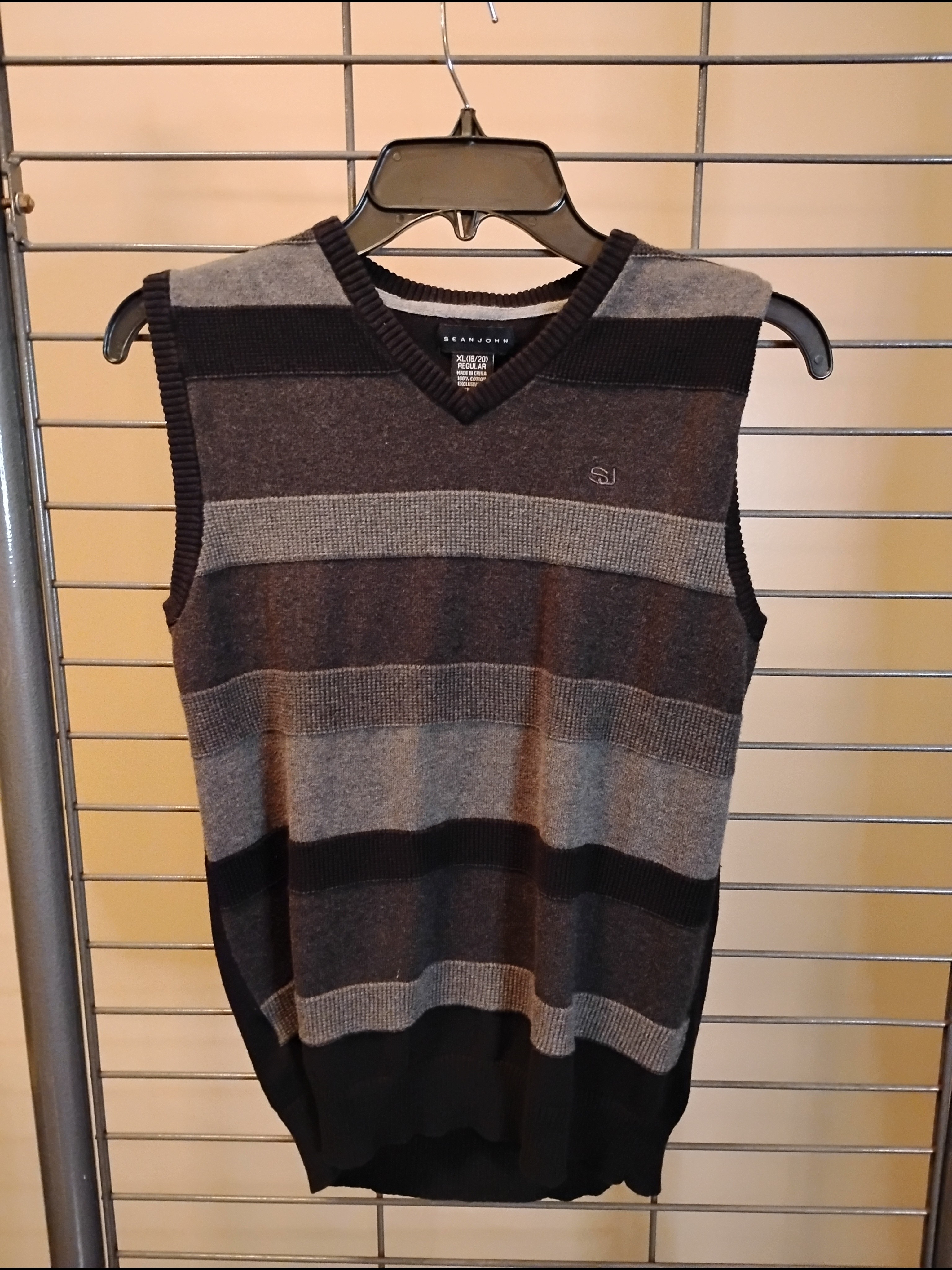 Sean John Gray And Black Striped V-Neck Sweater Vest